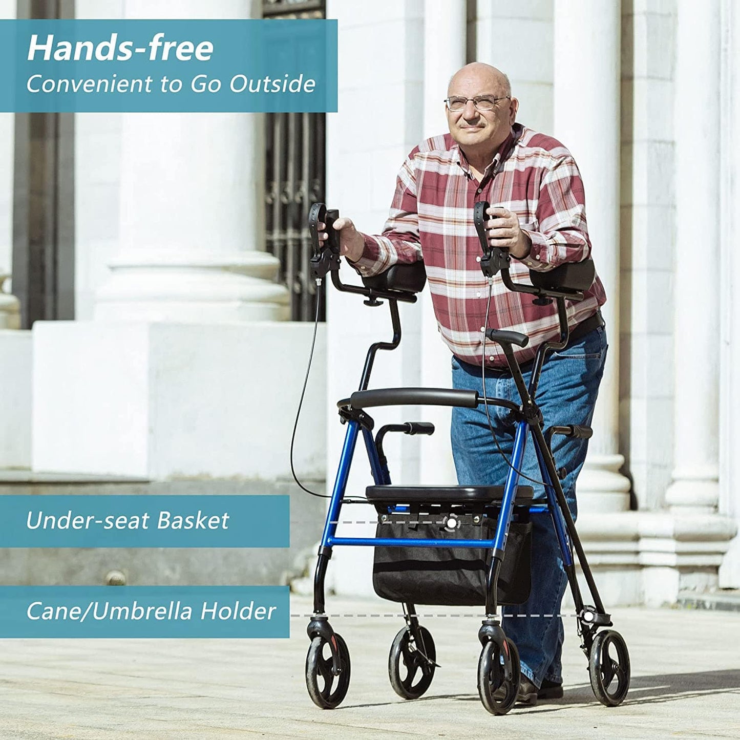 ELENKER® MT-8151 Upright Walker Stand Up Rollator Walker with Padded Seat and Backrest Lightweight Compact Folding Fully Adjustment Frame for Seniors NEW