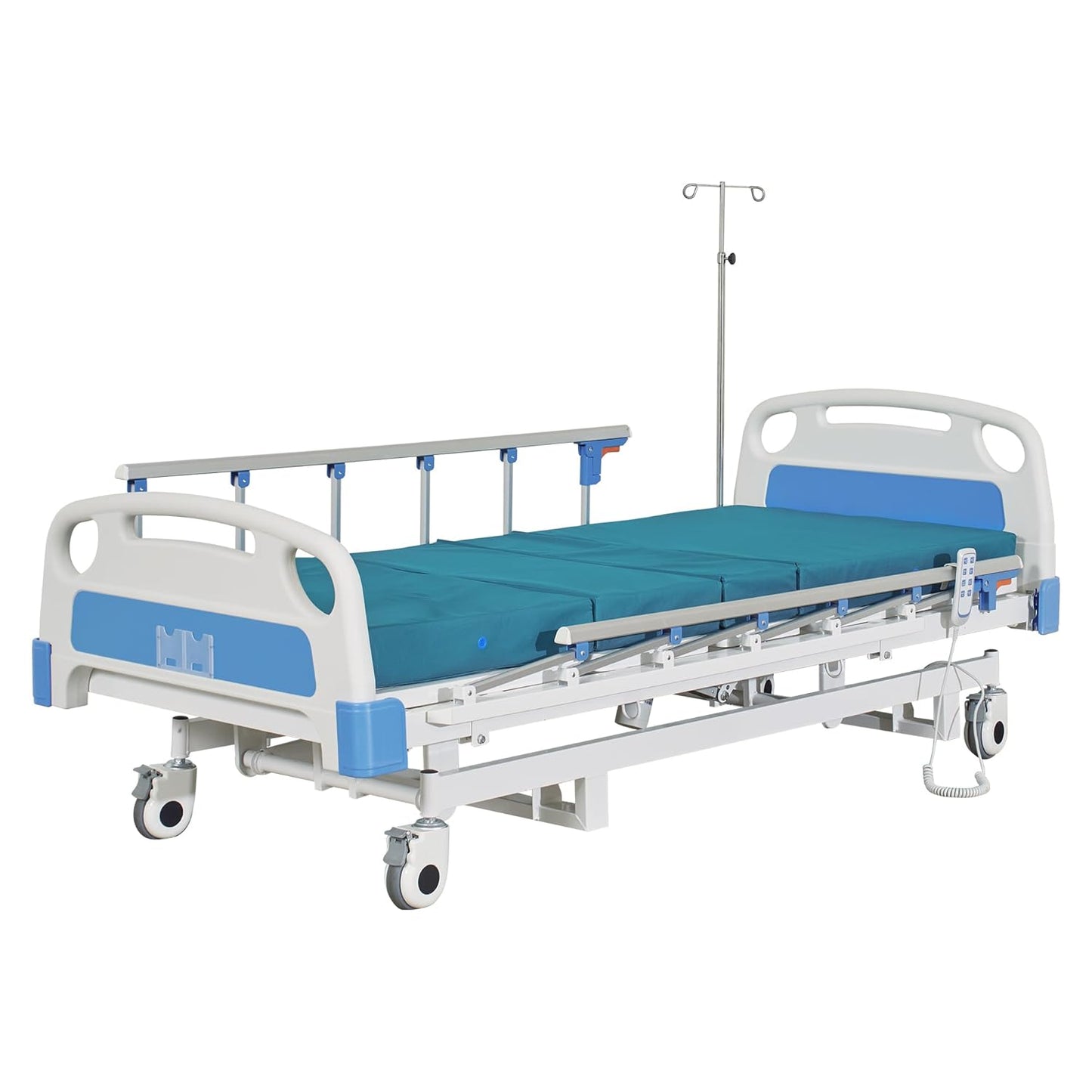 ZENART Multiple Functions Full Electric Hospital Bed ICU Bed for Home and Hospital use with Thick Mattress & IV Pole