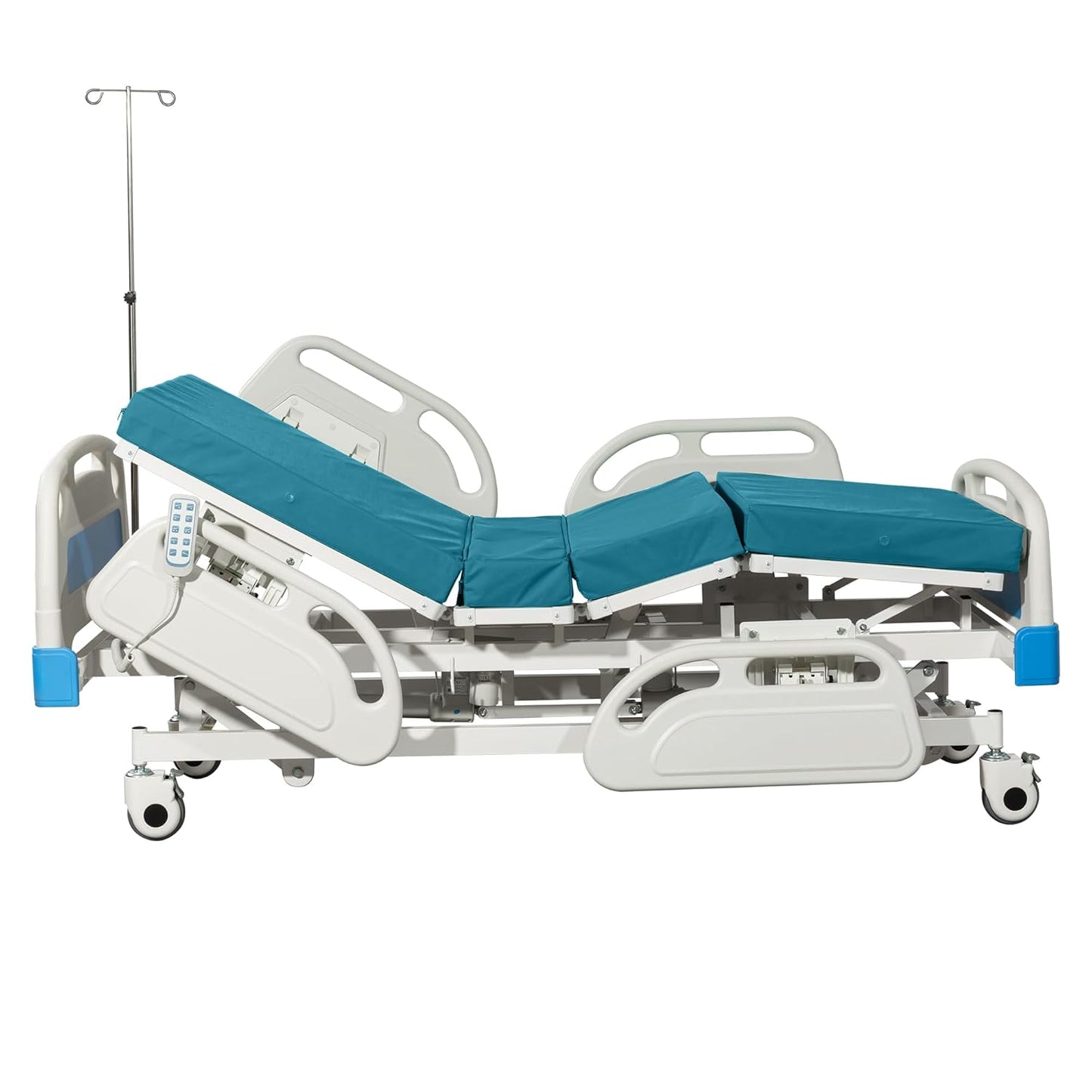 ZENART Multiple Functions Full Electric Hospital Bed ICU Bed for Home and Hospital use with Thick Mattress & IV Pole