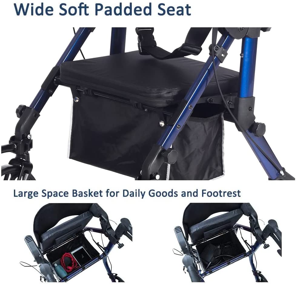 KLD-9269 ELENKER® 2 in 1 Rollator Walker & Transport Chair Folding Wheelchair Rolling Mobility Walking Aid with Seat Belt Padded Seat and Detachable Footrests for Adult NEW
