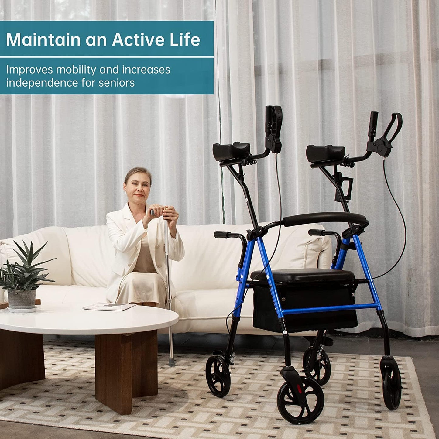 ELENKER® MT-8151 Upright Walker Stand Up Rollator Walker with Padded Seat and Backrest Lightweight Compact Folding Fully Adjustment Frame for Seniors NEW