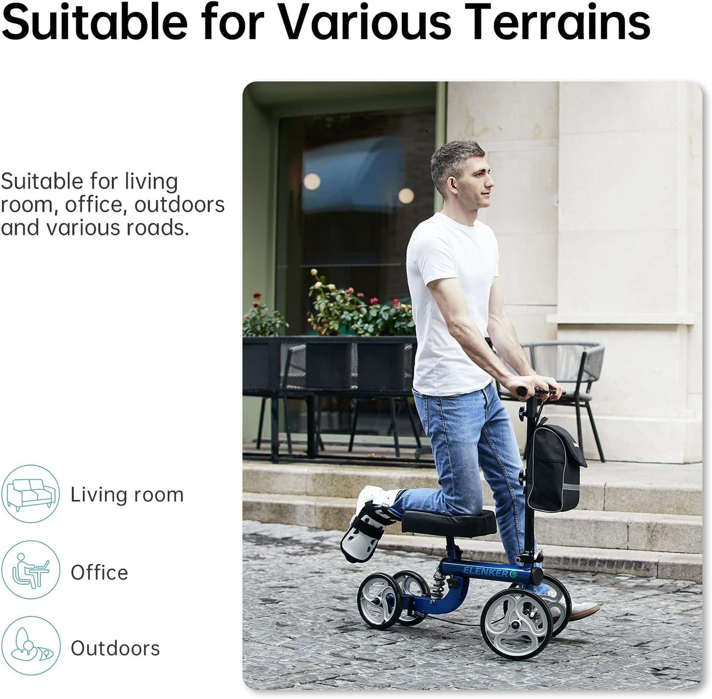 ELENKER Knee Scooter Steerable Deluxe Medical Knee Walkerfor Foot Injury Crutch Alternative