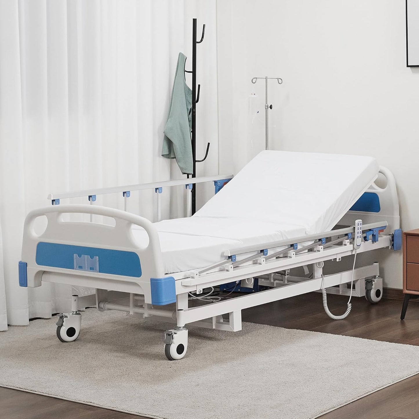 ZENART Multiple Functions Full Electric Hospital Bed ICU Bed for Home and Hospital use with Thick Mattress & IV Pole