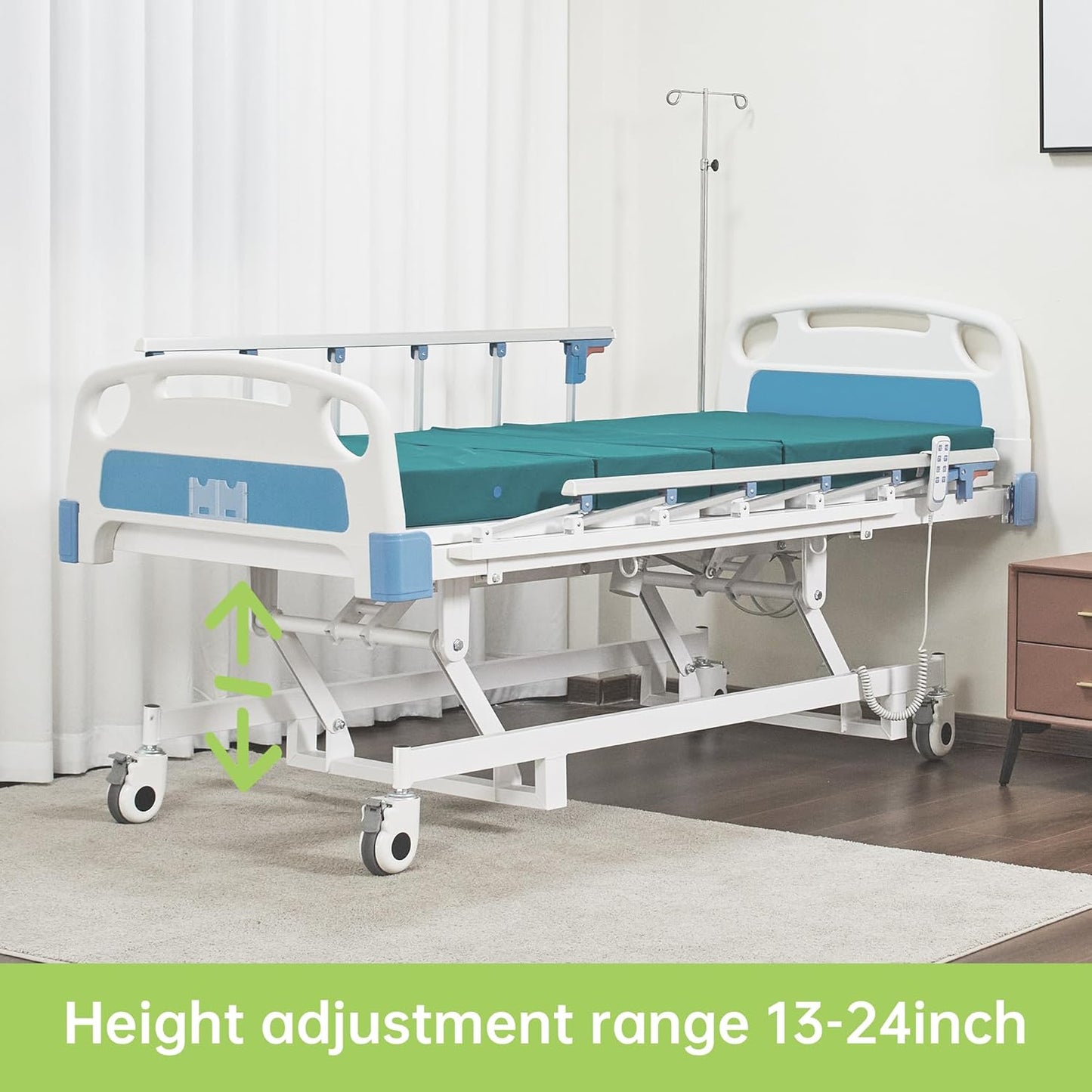 ZENART Multiple Functions Full Electric Hospital Bed ICU Bed for Home and Hospital use with Thick Mattress & IV Pole