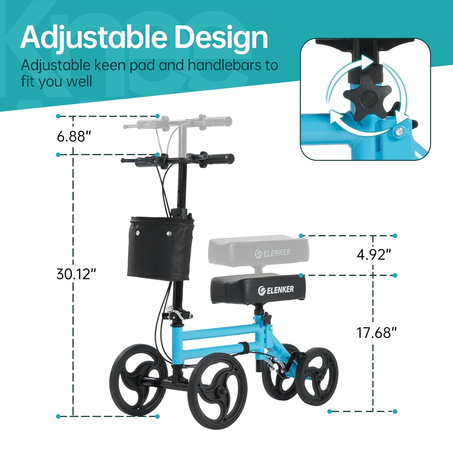 ELENKER Steerable Knee Scooter for Foot Injuries Ankles Surgery