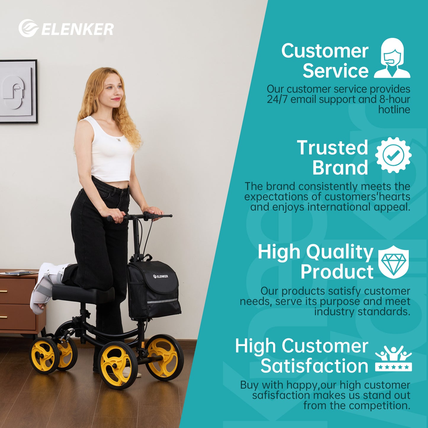 ELENKER Steerable Knee Scooter, Medical Walker for Foot Surgery Injuries, Crutch Alternative