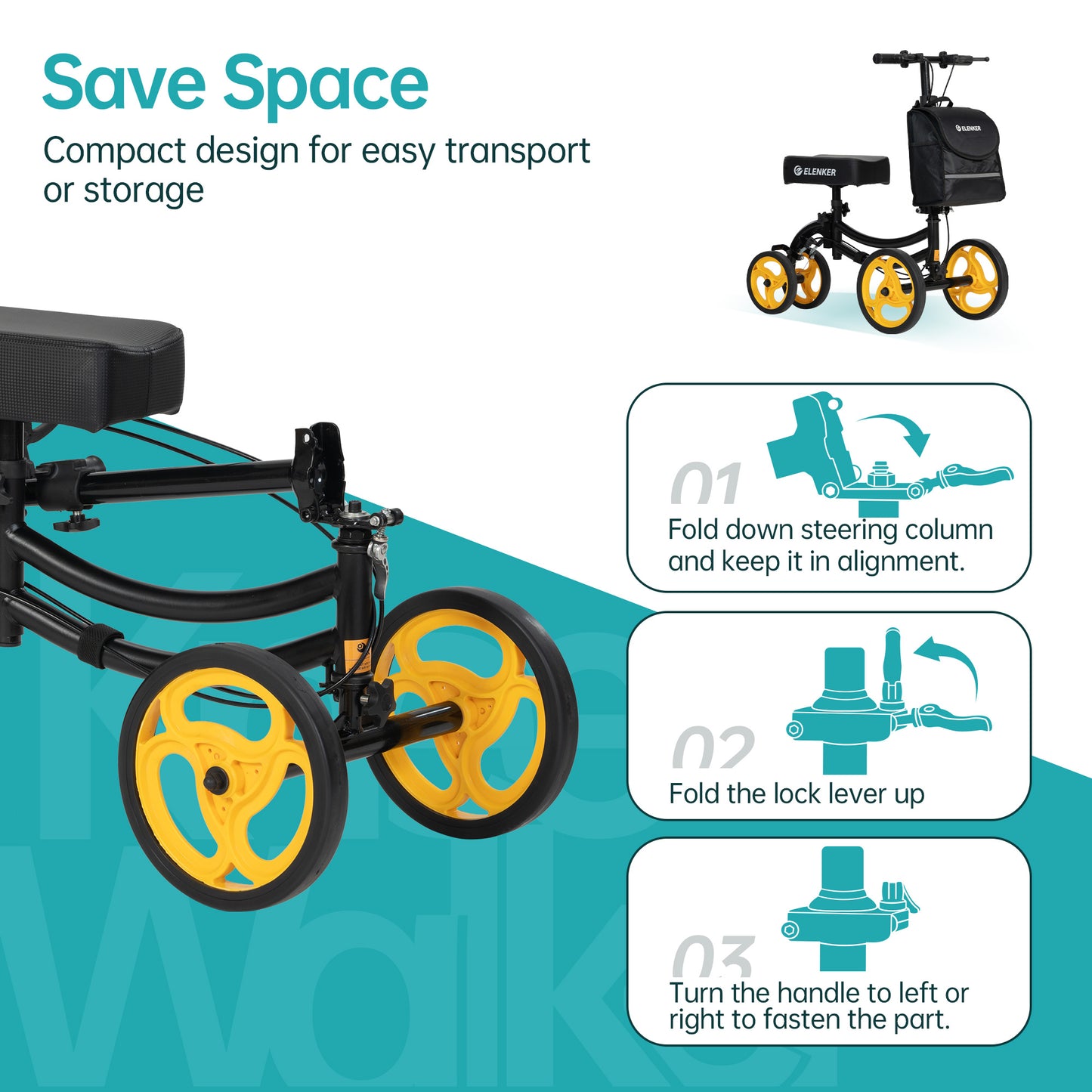 ELENKER Steerable Knee Scooter, Medical Walker for Foot Surgery Injuries, Crutch Alternative