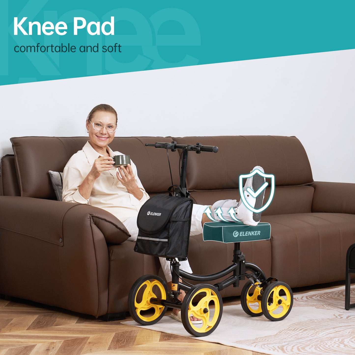 ELENKER Steerable Knee Scooter, Medical Walker for Foot Surgery Injuries, Crutch Alternative
