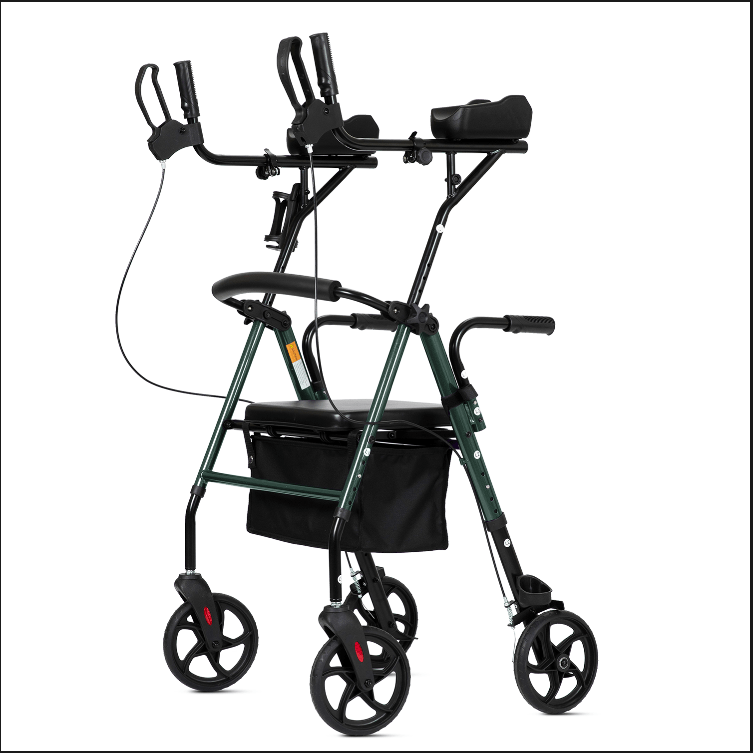 ELENKER® MT-8151 Upright Walker Stand Up Rollator Walker with Padded Seat and Backrest Lightweight Compact Folding Fully Adjustment Frame for Seniors NEW