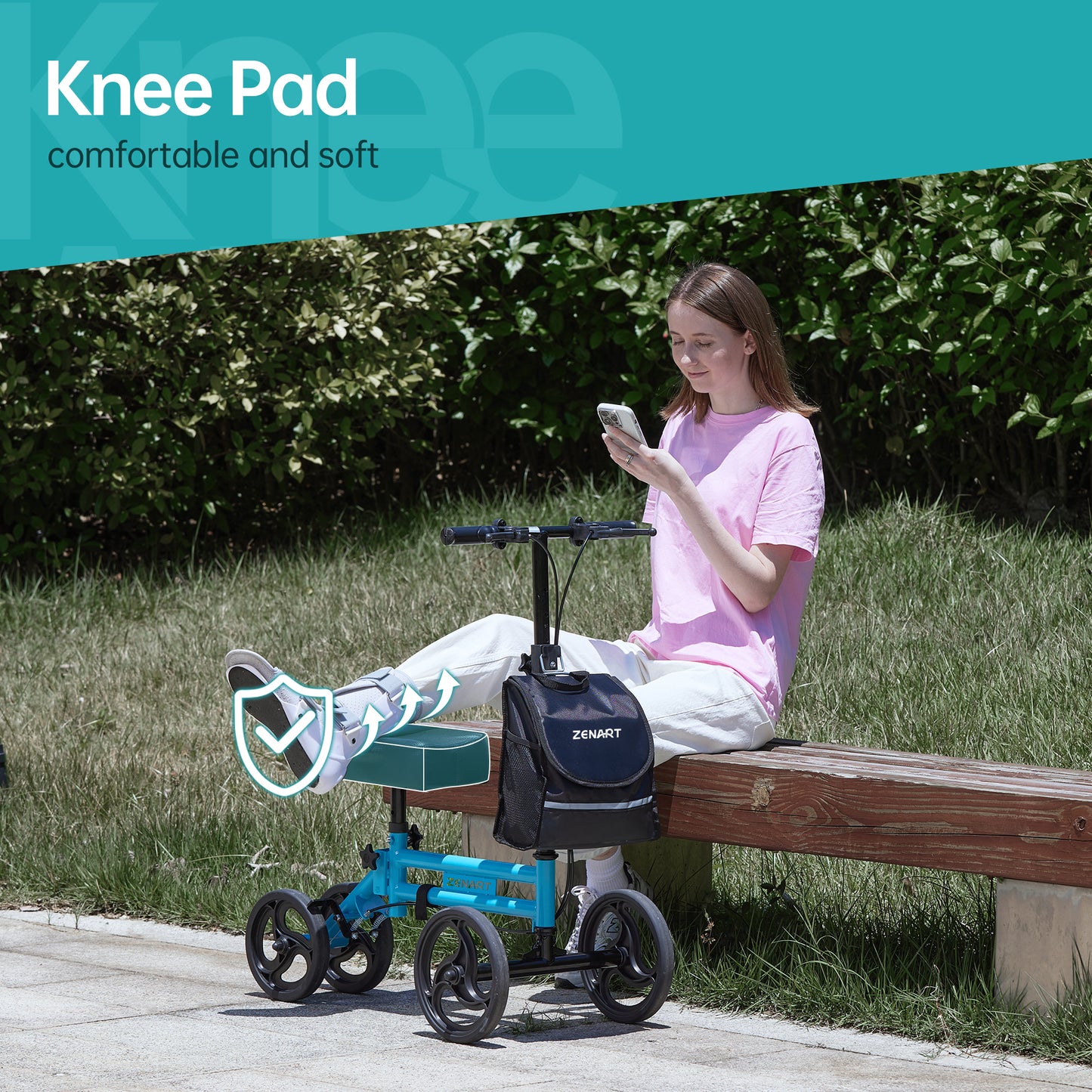 ZENART Steerable Knee Scooter Foldable Walker for Foot Surgery Adult Crutch Alternative