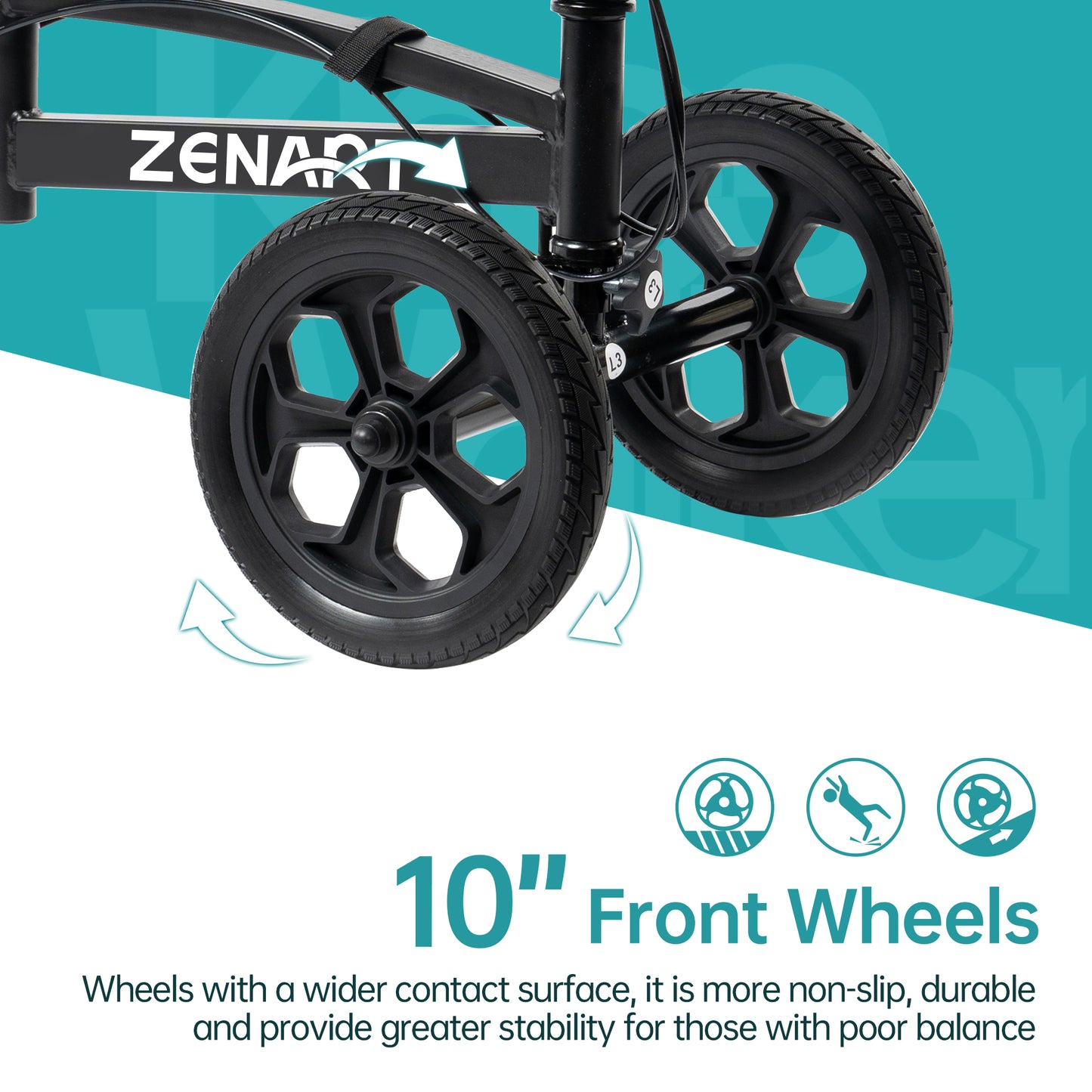 ZENART All-terrain Knee Scooter Foldable Walker for Foot Injuries Adult Crutch Alternative