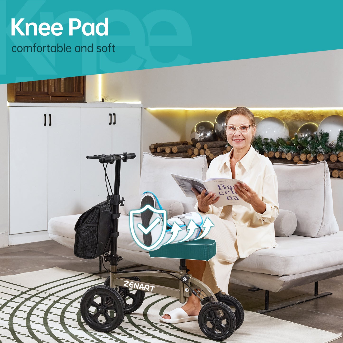 ZENART All-terrain Knee Scooter Foldable Walker for Foot Injuries Adult Crutch Alternative
