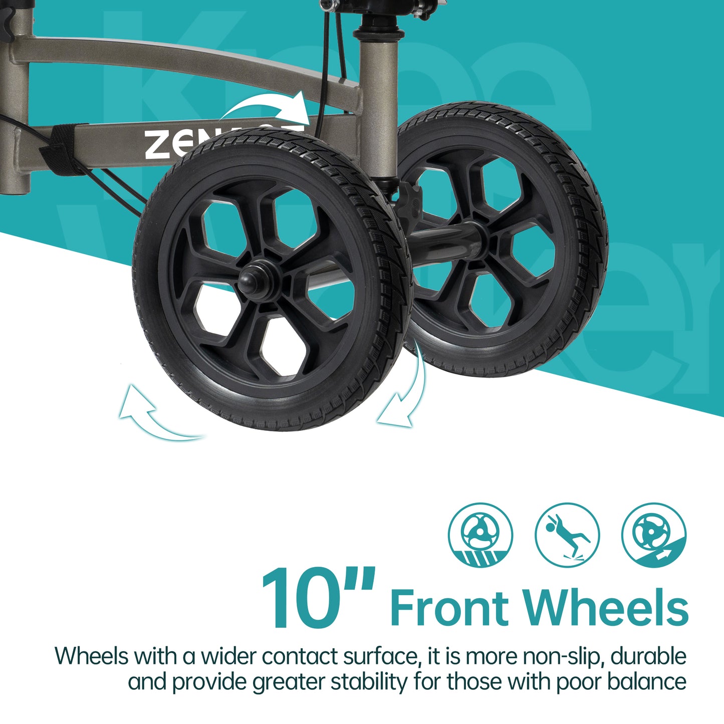 ZENART All-terrain Knee Scooter Foldable Walker for Foot Injuries Adult Crutch Alternative