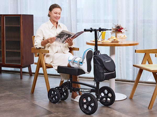 ZENART All-terrain Knee Scooter Foldable Walker for Foot Injuries Adult Crutch Alternative