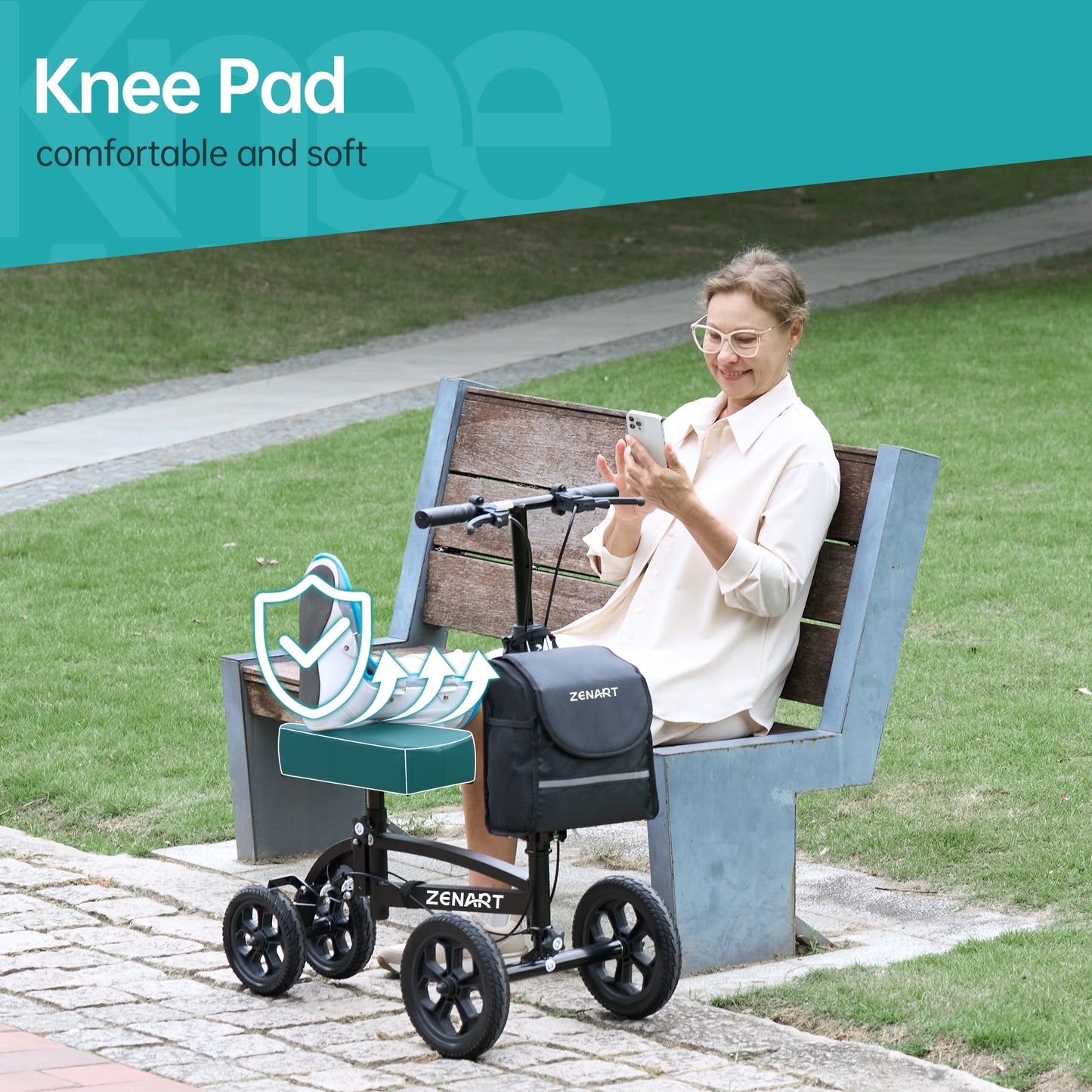 ZENART All-terrain Knee Scooter Foldable Walker for Foot Injuries Adult Crutch Alternative