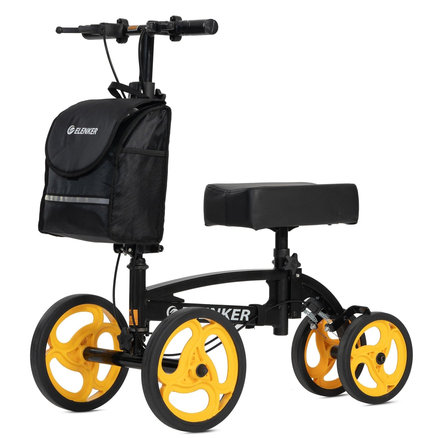 YF-9010A Steerable Knee Scooter, Foldable Knee Walker with Basket Dual Braking System Knee Scooters for or Angle and Injured Foot Broken Black