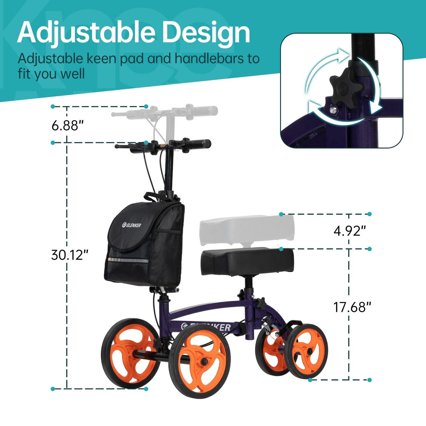YF-9010A Steerable Knee Scooter, Foldable Knee Walker with Basket Dual Braking System, Knee Scooters for or Angle and Injured Foot Broken Purple