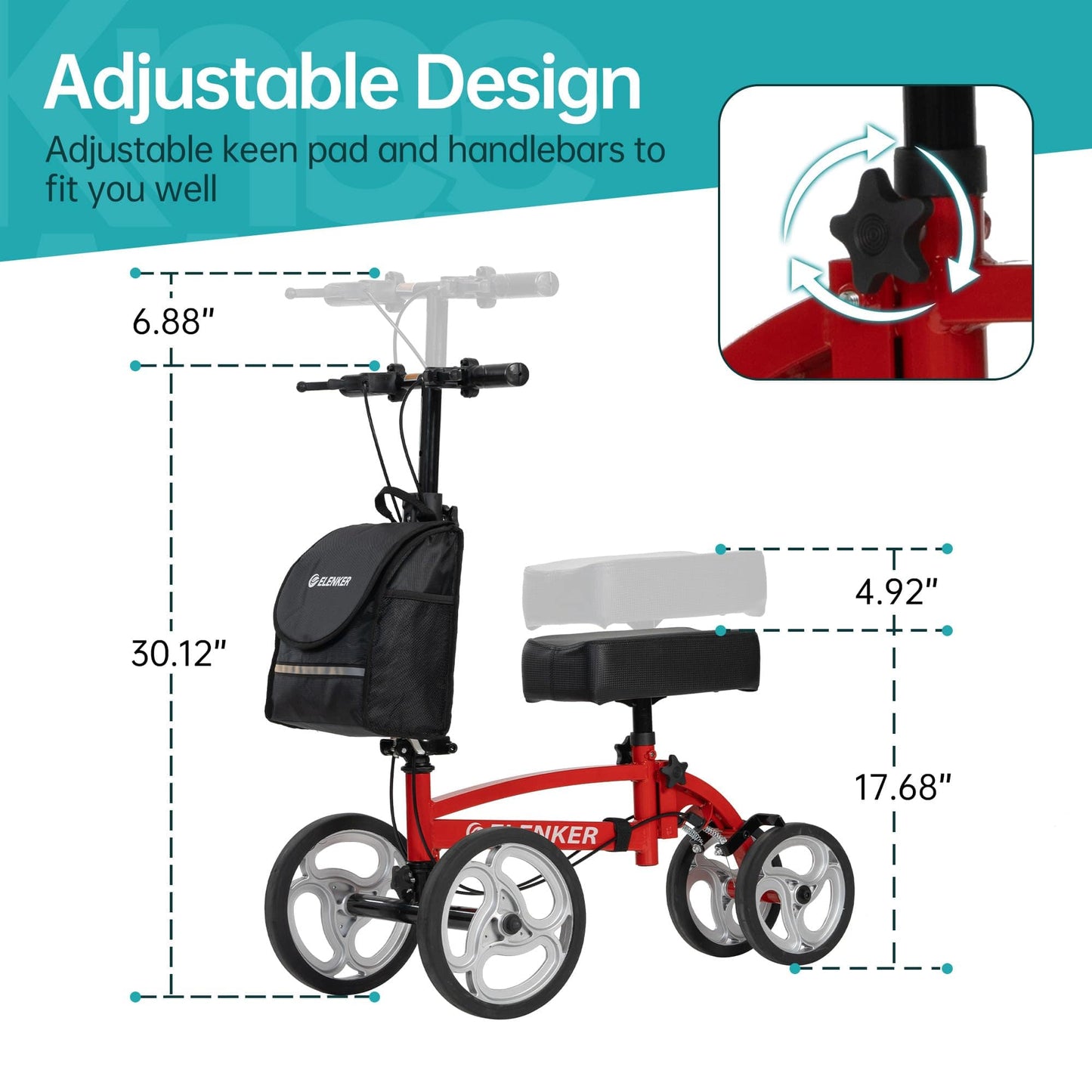 YF-9010A Steerable Knee Scooter, Foldable Knee Walker with Basket Dual Braking System Knee Scooters for or Angle and Injured Foot Broken Red