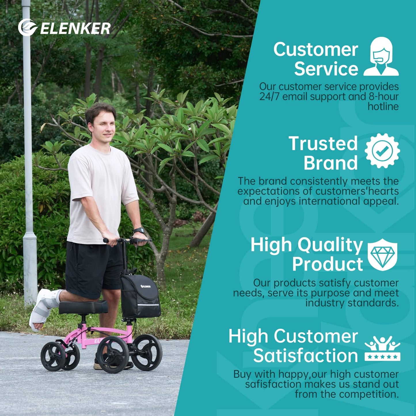 YF-9010A Steerable Knee Scooter, Foldable Knee Walker with Basket Dual Braking System Knee Scooters for or Angle and Injured Foot Broken Pink