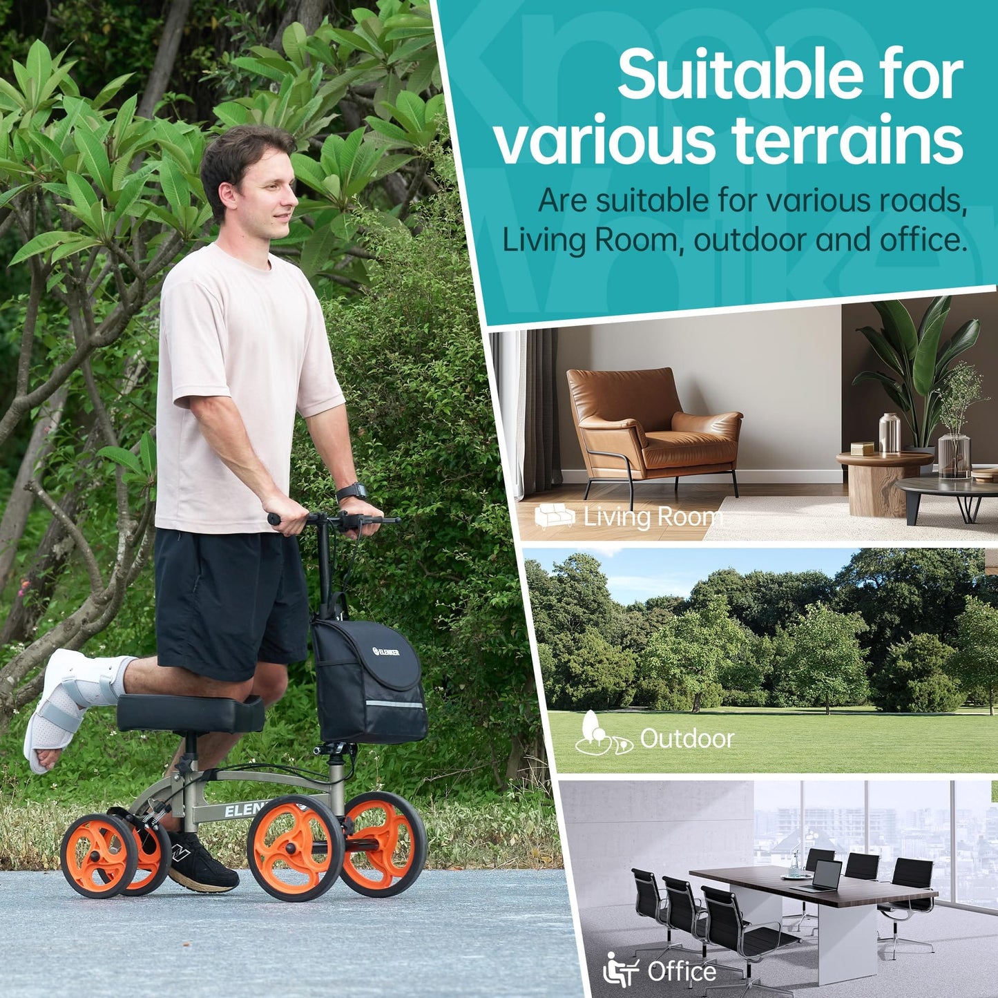 YF-9010A Steerable Knee Scooter, Foldable Knee Walker with Basket Dual Braking System Knee Scooters for or Angle and Injured Foot Broken Champagne
