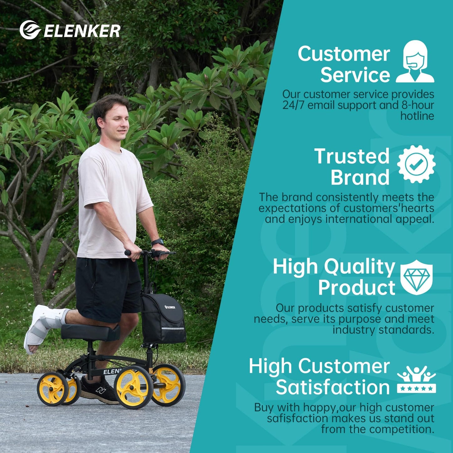 YF-9010A Steerable Knee Scooter, Foldable Knee Walker with Basket Dual Braking System Knee Scooters for or Angle and Injured Foot Broken Black