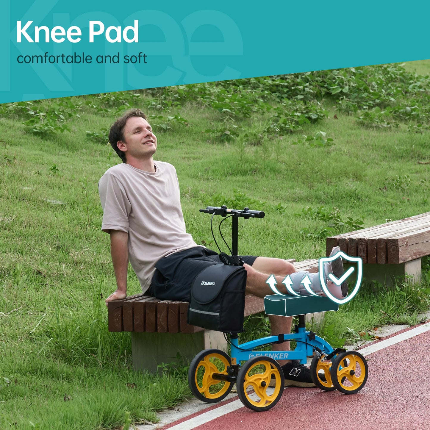 YF-9010A Steerable Knee Scooter, Foldable Knee Walker with Basket Dual Braking System Knee Scooters for or Angle and Injured Foot Broken Blue