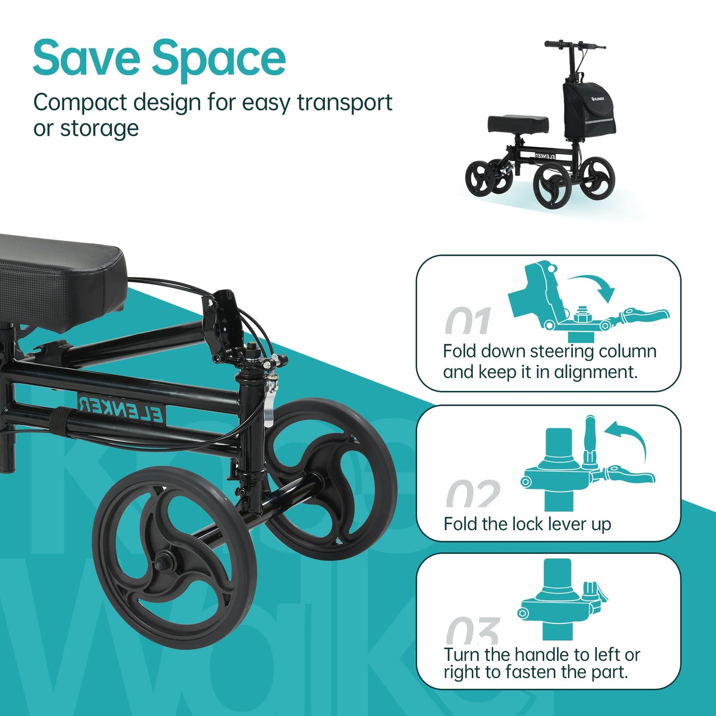 Elenker Knee Scooter with Basket Dual Braking System for Ankle and Foot Injured Bright Black