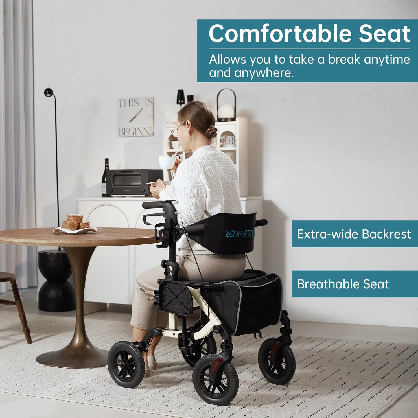 ELENKER® KLD-9224 All-Terrain 2 in 1 Rollator Walker & Transport Chair, Folding Wheelchair with 10in Non-Pneumatic Wheels for Seniors, Reversible Backrest & Detachable Footrests NEW