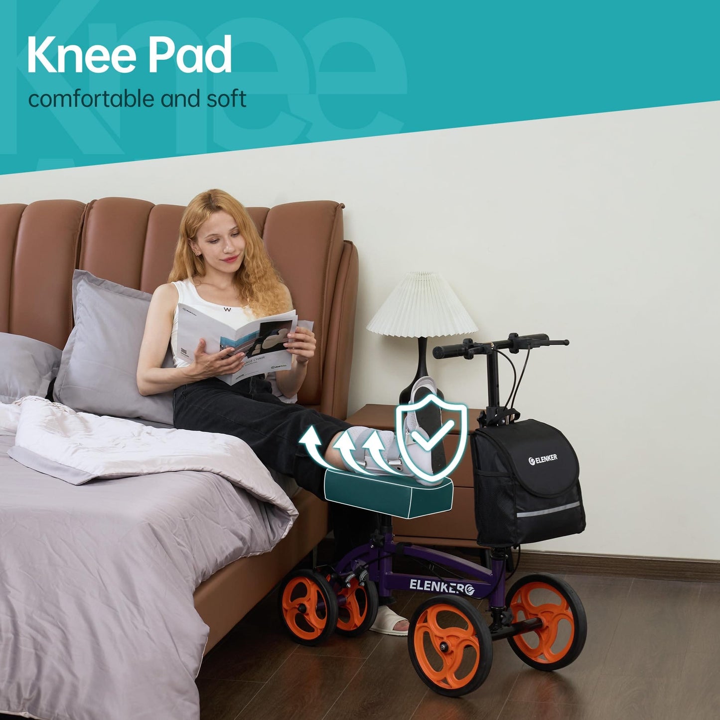 YF-9010A Steerable Knee Scooter, Foldable Knee Walker with Basket Dual Braking System, Knee Scooters for or Angle and Injured Foot Broken Purple