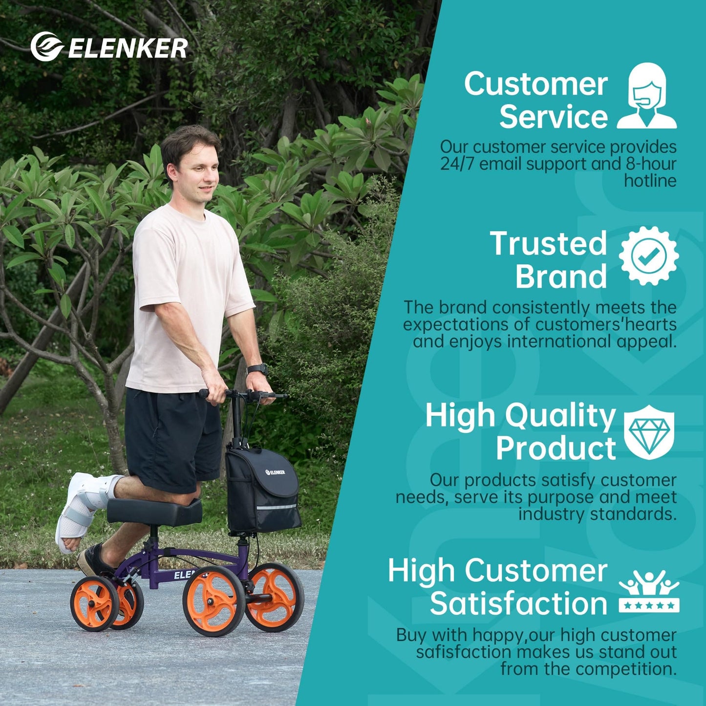 YF-9010A Steerable Knee Scooter, Foldable Knee Walker with Basket Dual Braking System, Knee Scooters for or Angle and Injured Foot Broken Purple