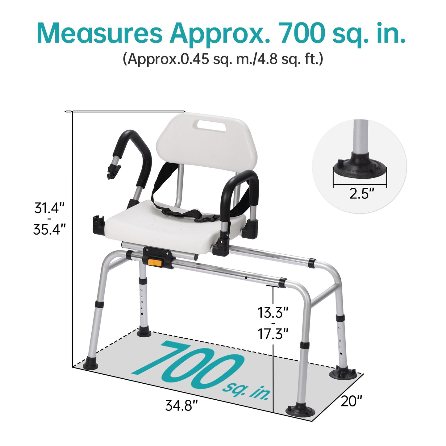 ELENKER Sliding Shower Chair with Swivel Seat, Tub Transfer Bench with Drainage Holes, Pivoting Arms and Seat Belt, Non-Slip Foot Mats, for The Elderly, Sick and Handicap