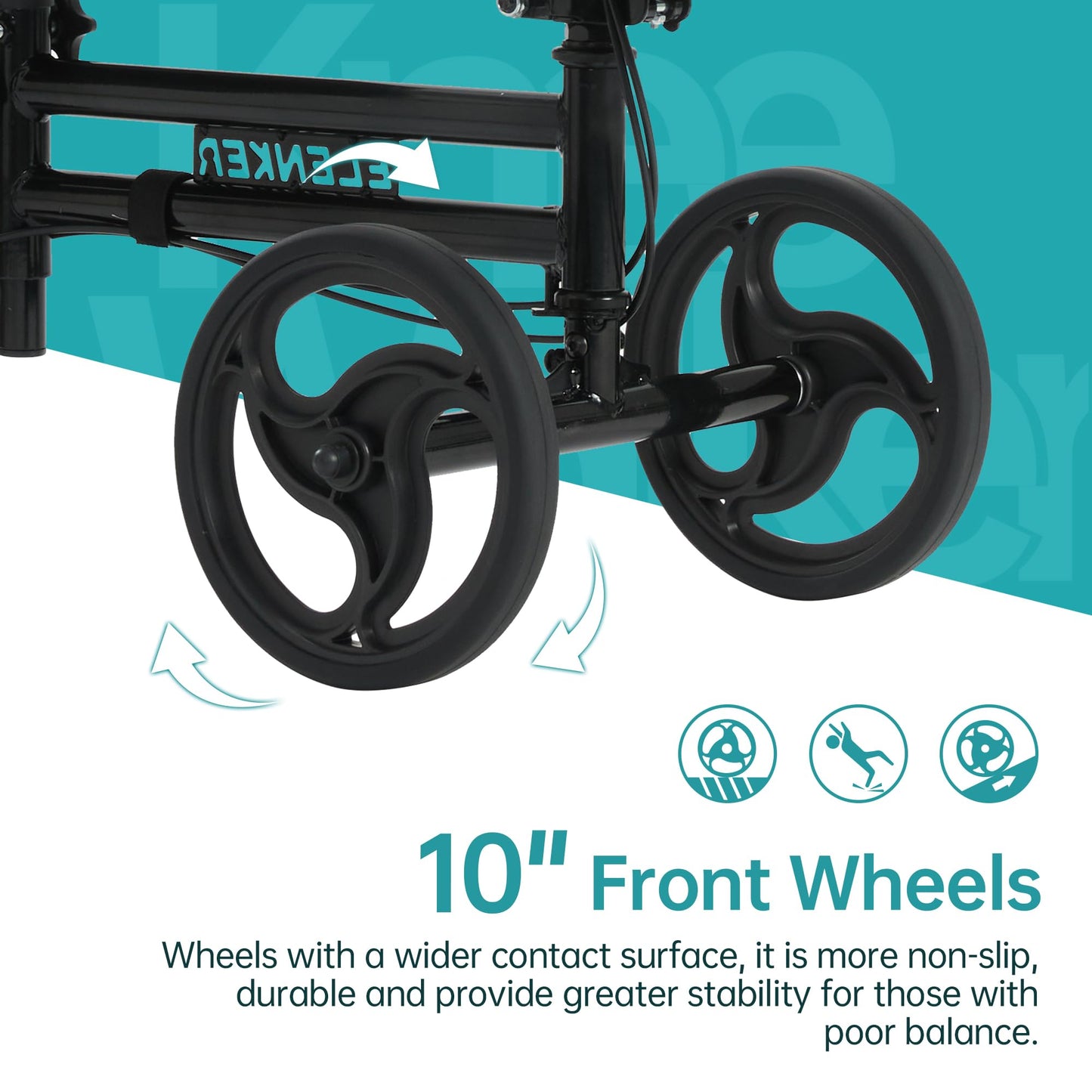 Elenker Knee Scooter with Basket Dual Braking System for Ankle and Foot Injured Bright Black