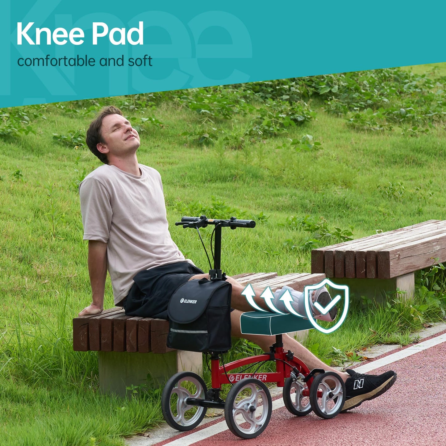 YF-9010A Steerable Knee Scooter, Foldable Knee Walker with Basket Dual Braking System Knee Scooters for or Angle and Injured Foot Broken Red