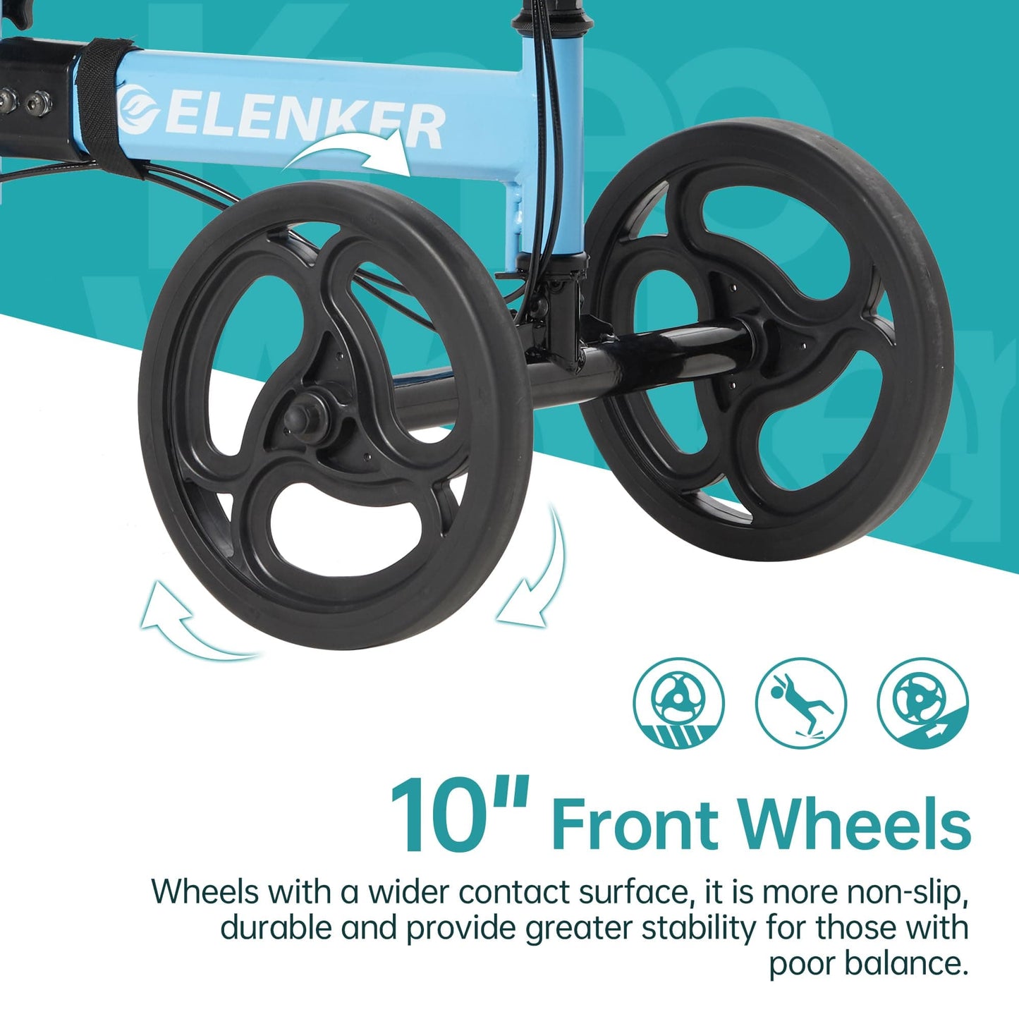 ELENKER Folding Knee Scooter, Deluxe 10" Front Wheels Medical Knee Walker for Foot Injuries Surgery Crutches Alternative