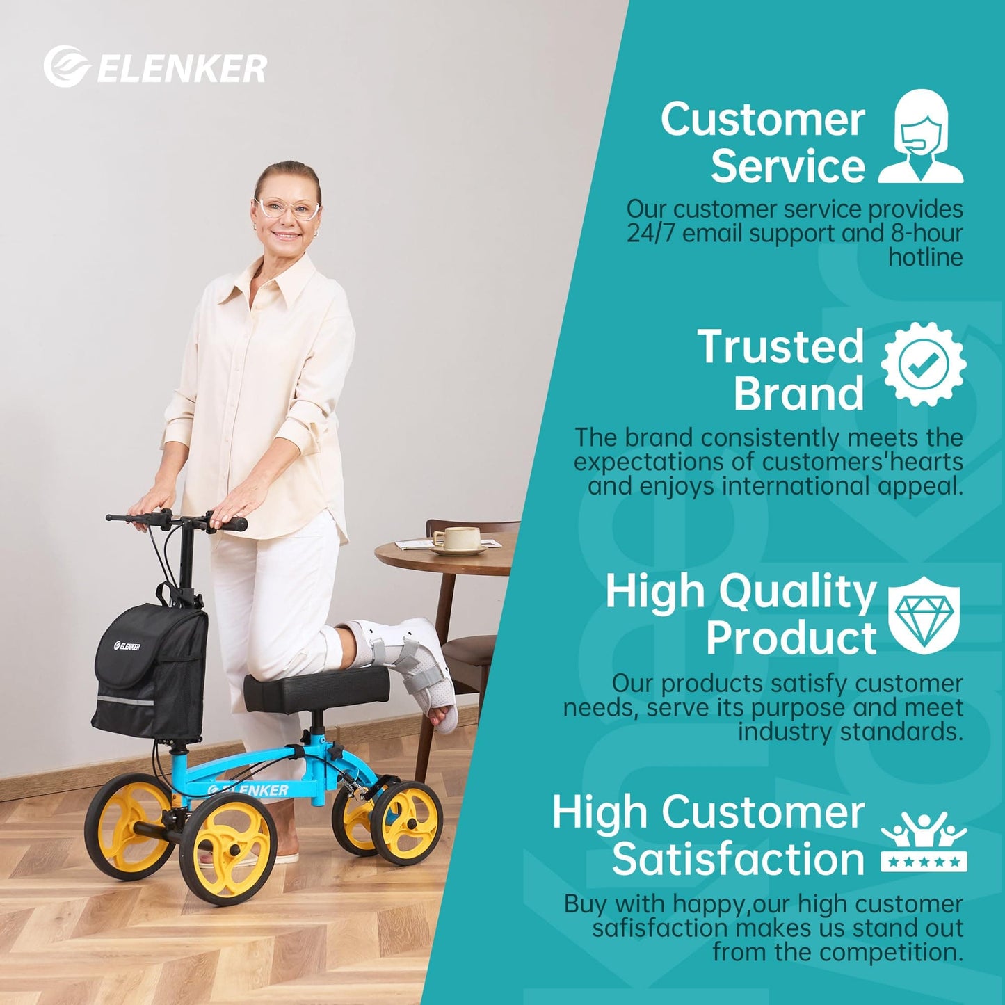 YF-9010A Steerable Knee Scooter, Foldable Knee Walker with Basket Dual Braking System Knee Scooters for or Angle and Injured Foot Broken Blue