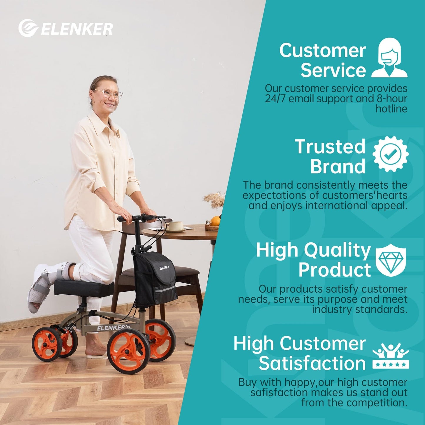 YF-9010A Steerable Knee Scooter, Foldable Knee Walker with Basket Dual Braking System Knee Scooters for or Angle and Injured Foot Broken Champagne