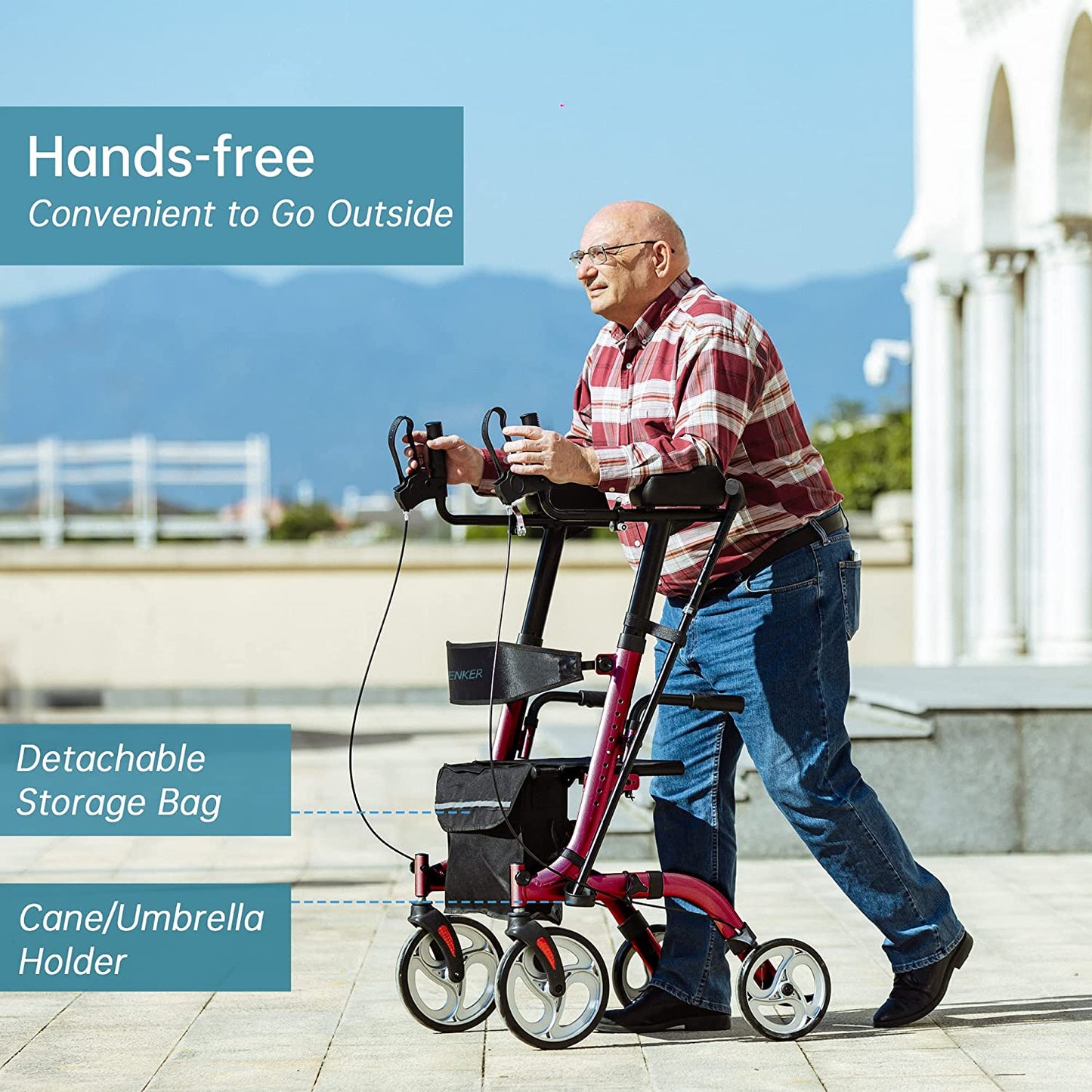HFK-9210KDB-3 Dual-Brake Lightweight Upright Walker 10" Wheels