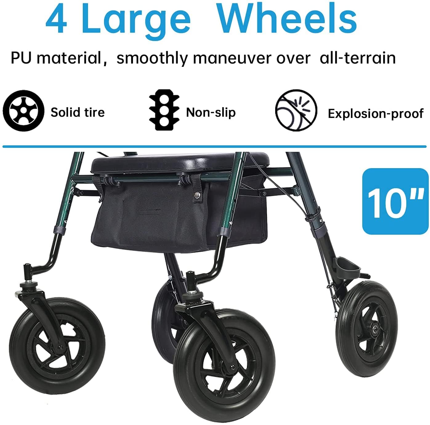HFK-9236T4 All Terrain Dual-Brake Upright Walker 10" Wheels