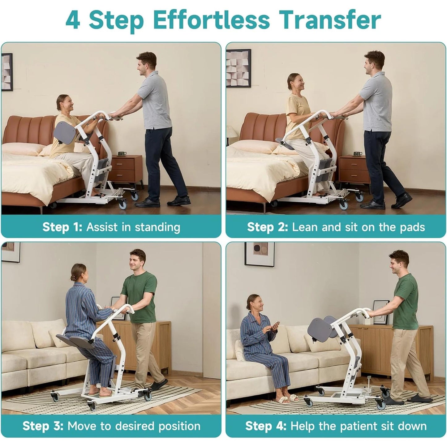 ZENART Sit to Stand Lift, Stand Assist Lift for Elderly, Patient Lift Chair Transport Unit for Home Care, Adjustable seat Height and Base, 400LBs Weight Capacity