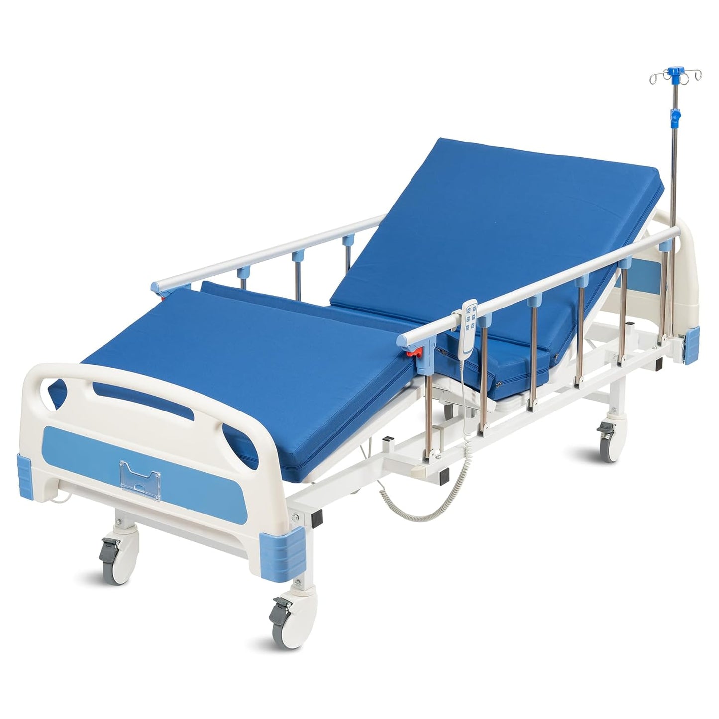ZENART Multiple Functions Full Electric Hospital Bed ICU Bed for Home and Hospital use with Thick Mattress & IV Pole