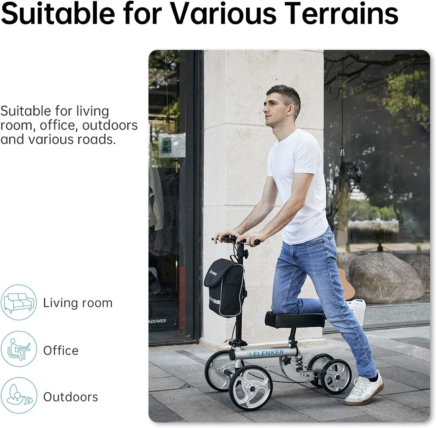 ELENKER Knee Scooter Steerable Deluxe Medical Knee Walkerfor Foot Injury Crutch Alternative