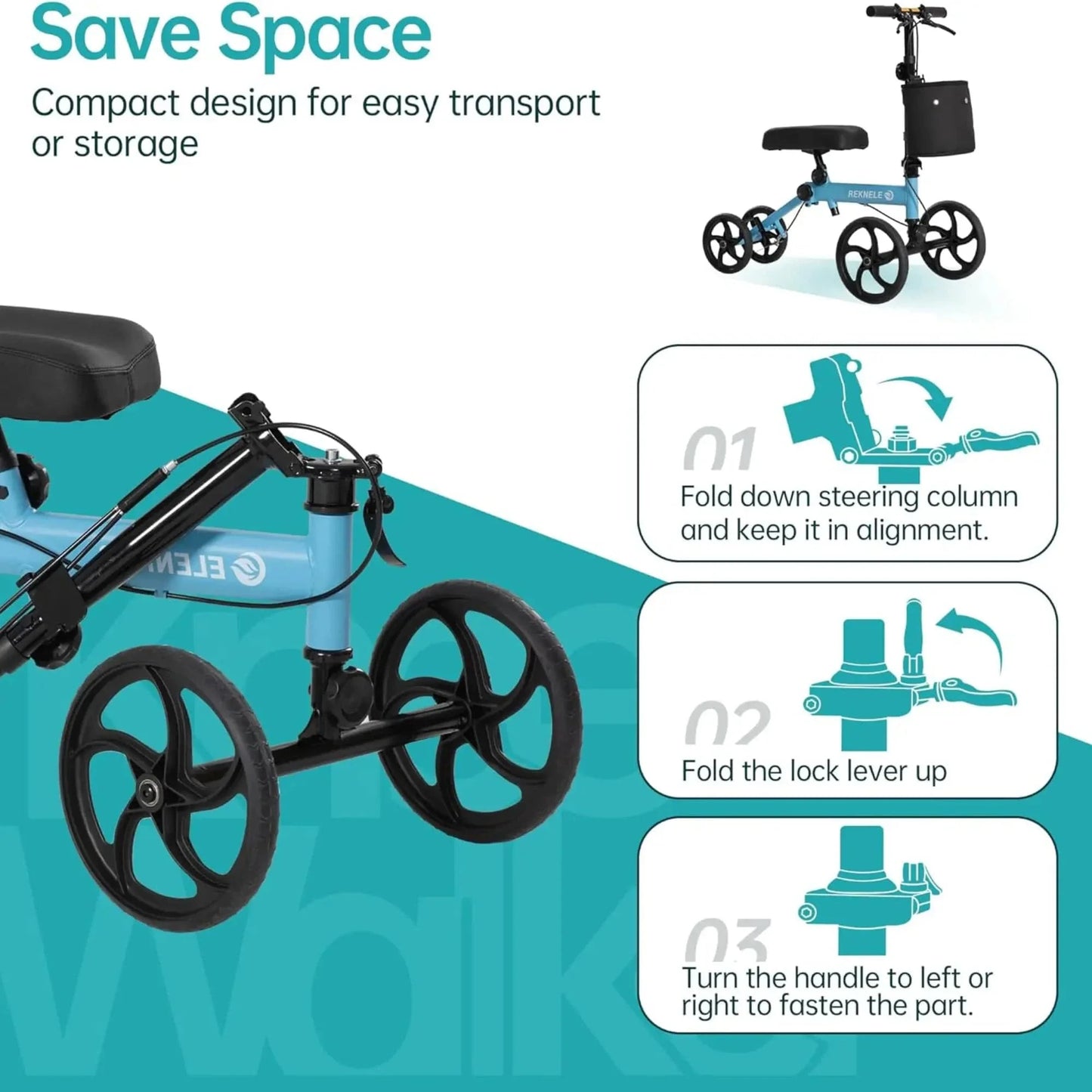 Elenker Steerable Knee Scooter with 10" Front Wheels, Foldable Knee Walker for Foot Injuries Crutches Alternative