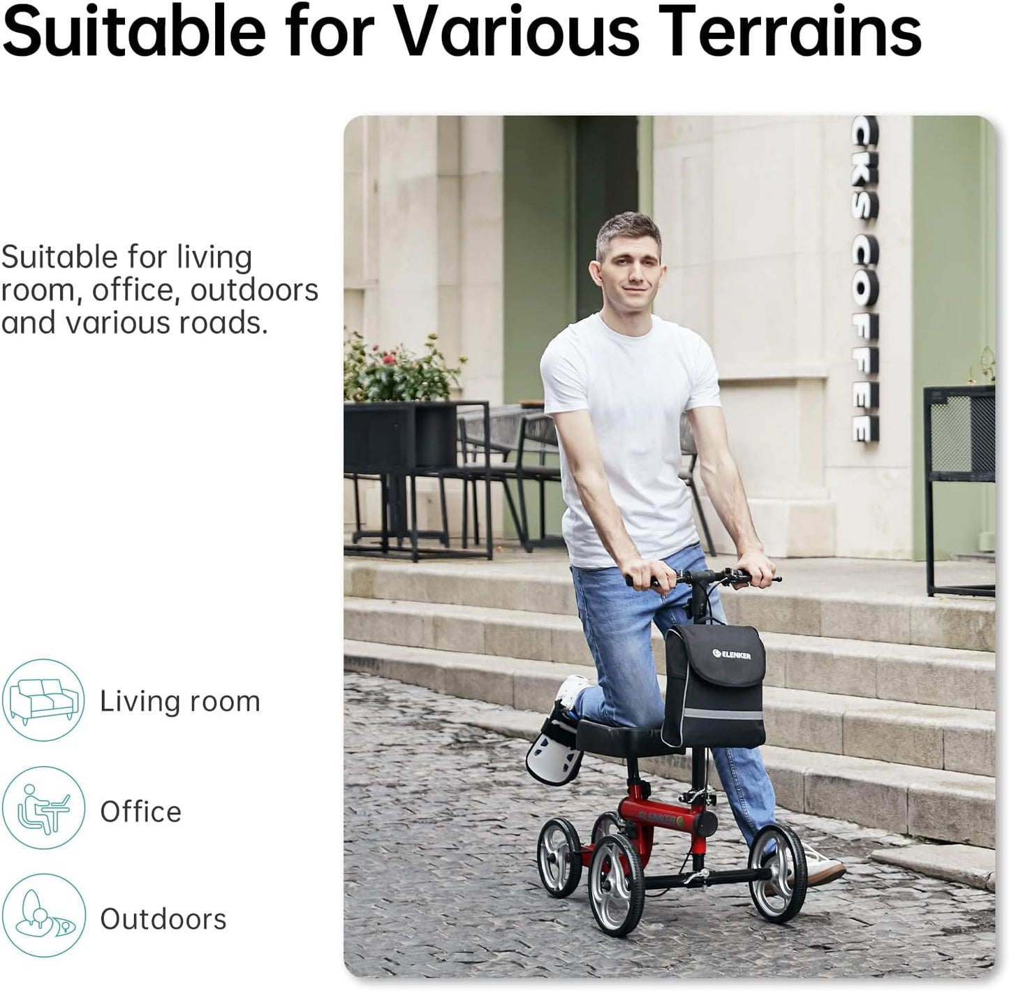 ELENKER Knee Scooter Steerable Deluxe Medical Knee Walkerfor Foot Injury Crutch Alternative