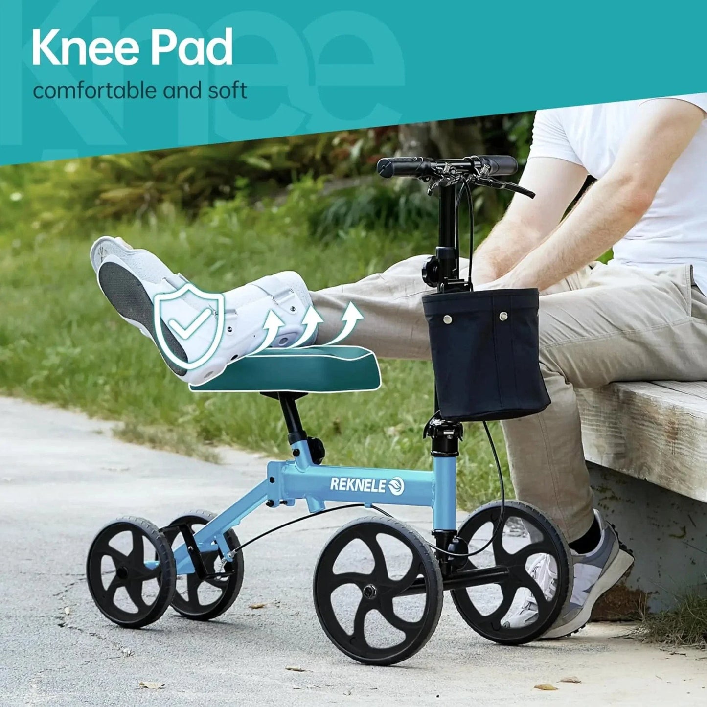 Elenker Steerable Knee Scooter with 10" Front Wheels, Foldable Knee Walker for Foot Injuries Crutches Alternative