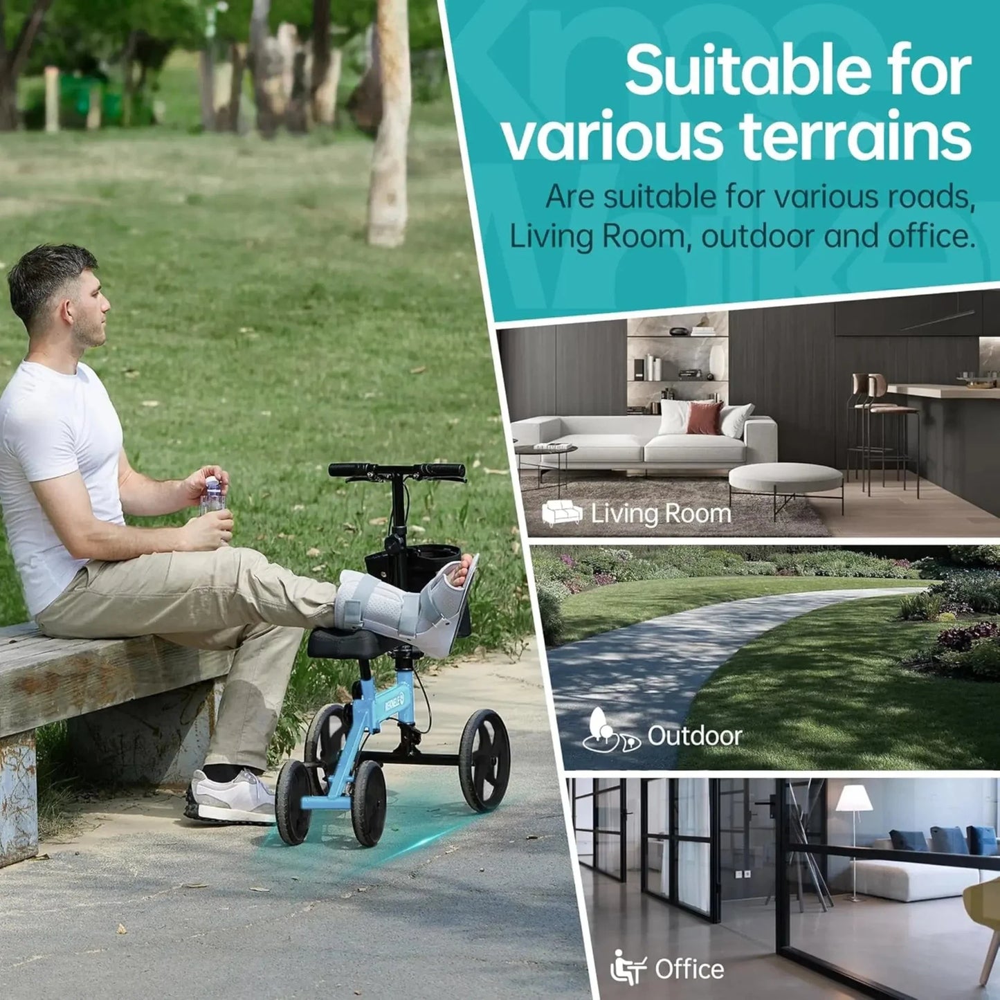 Elenker Steerable Knee Scooter with 10" Front Wheels, Foldable Knee Walker for Foot Injuries Crutches Alternative