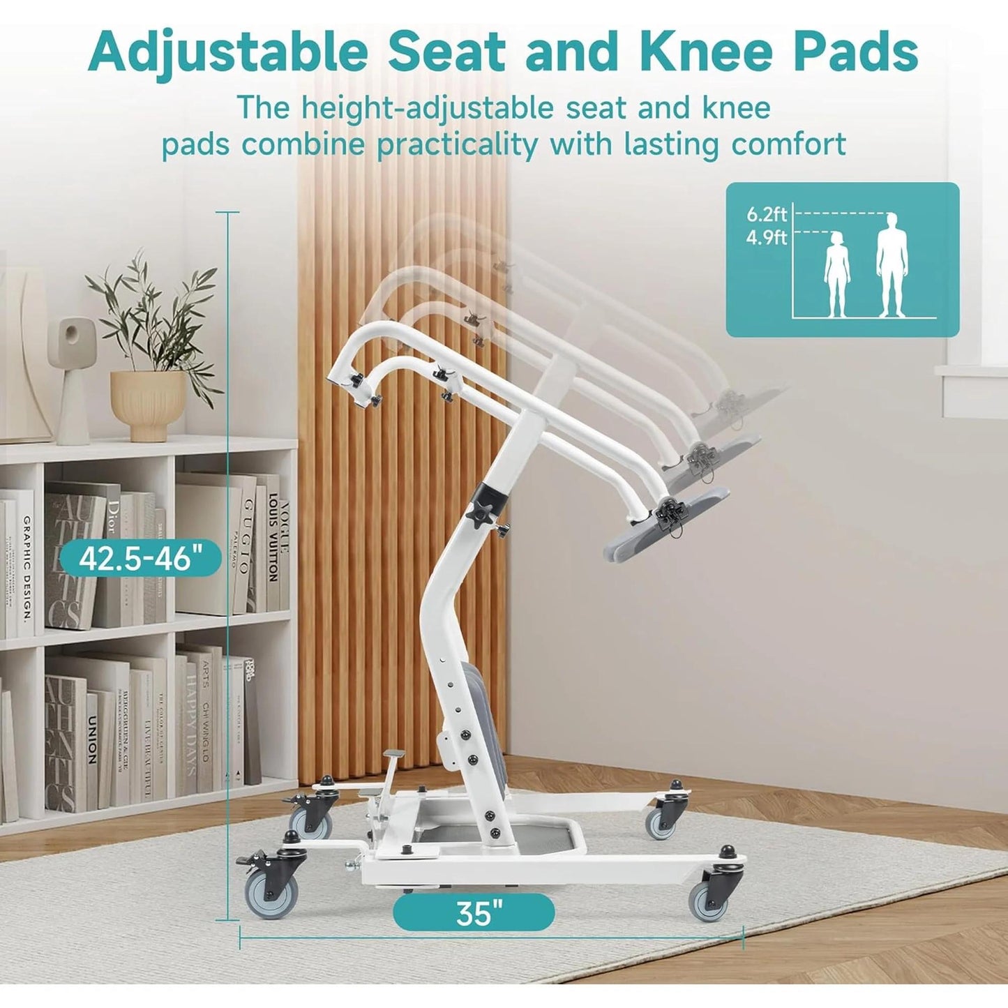 ZENART Sit to Stand Lift, Stand Assist Lift for Elderly, Patient Lift Chair Transport Unit for Home Care, Adjustable seat Height and Base, 400LBs Weight Capacity