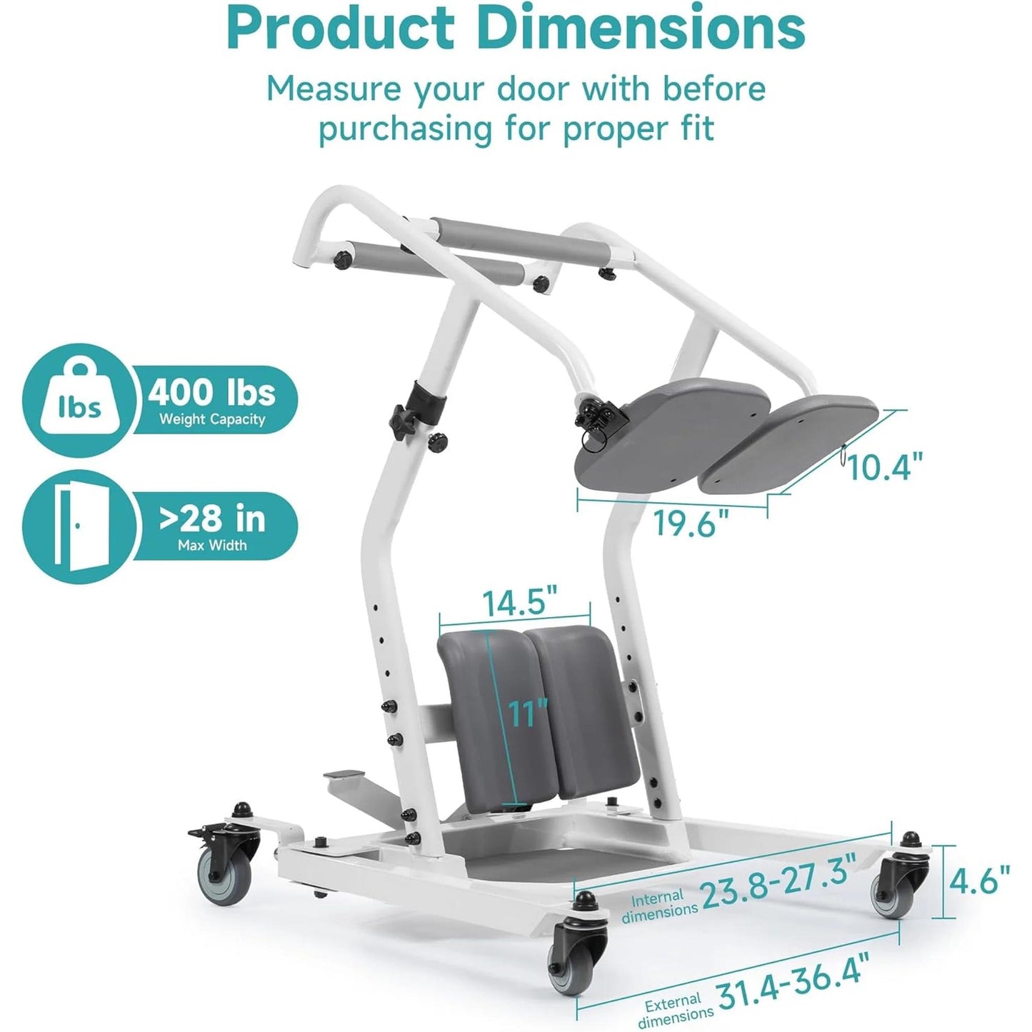 ZENART Sit to Stand Lift, Stand Assist Lift for Elderly, Patient Lift Chair Transport Unit for Home Care, Adjustable seat Height and Base, 400LBs Weight Capacity