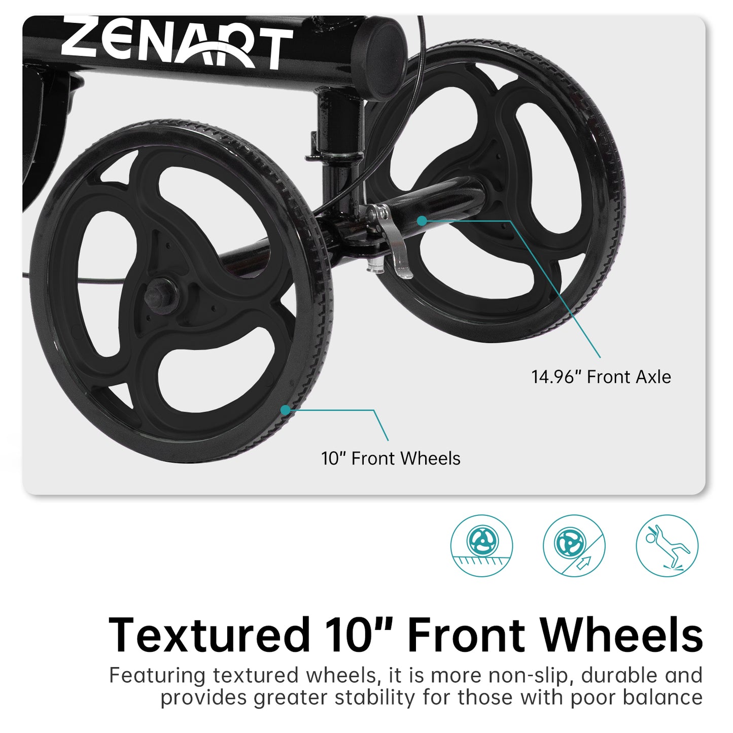 ZENART Steerable Knee Scooter, Deluxe Foldable Walker with 10" Wheel for Foot Injuries, Crutches Alternative