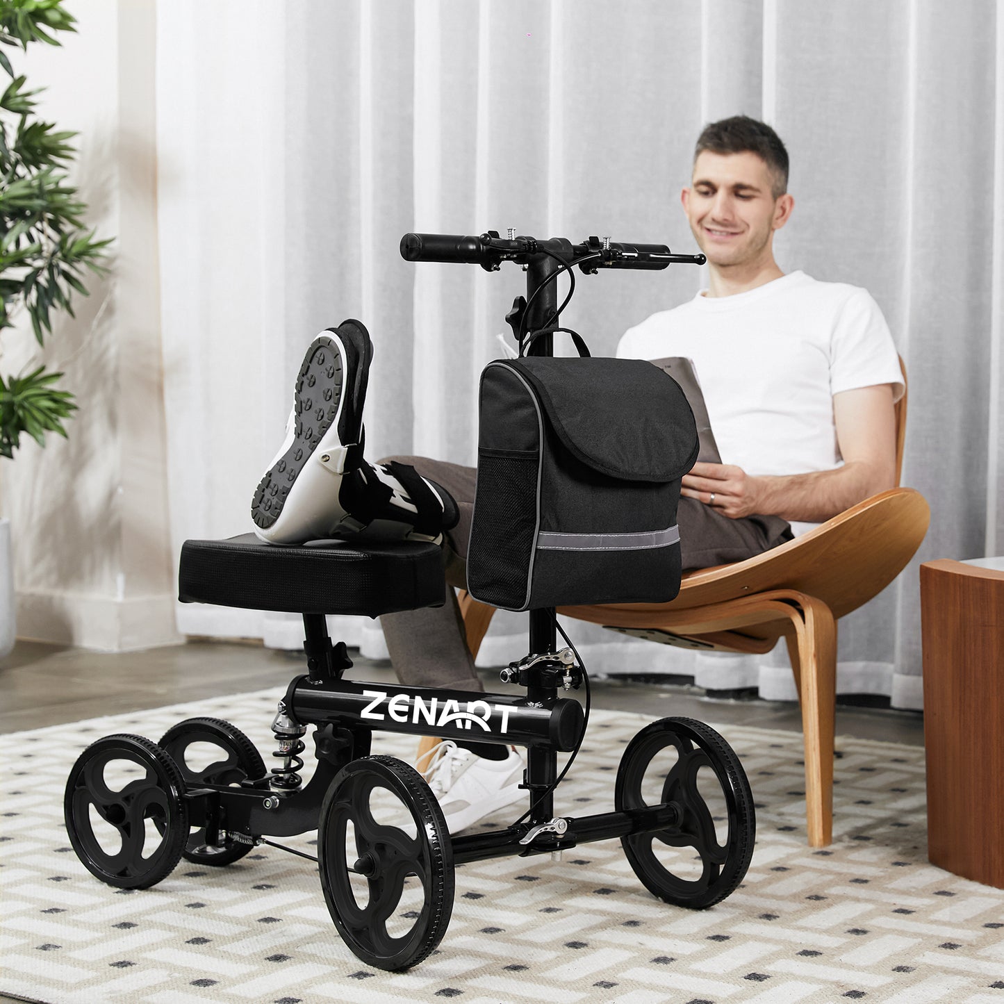 ZENART Steerable Knee Scooter, Deluxe Foldable Walker with 10" Wheel for Foot Injuries, Crutches Alternative