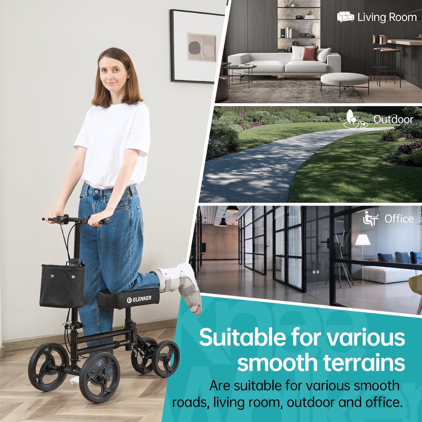 ELENKER Steerable Knee Scooter for Foot Injuries Ankles Surgery